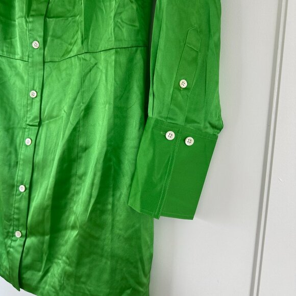 NWT Frame Silk Mini Dress in Bright Peridot Sz Medium Strong Padded Shoulder - Picture 6 of 10